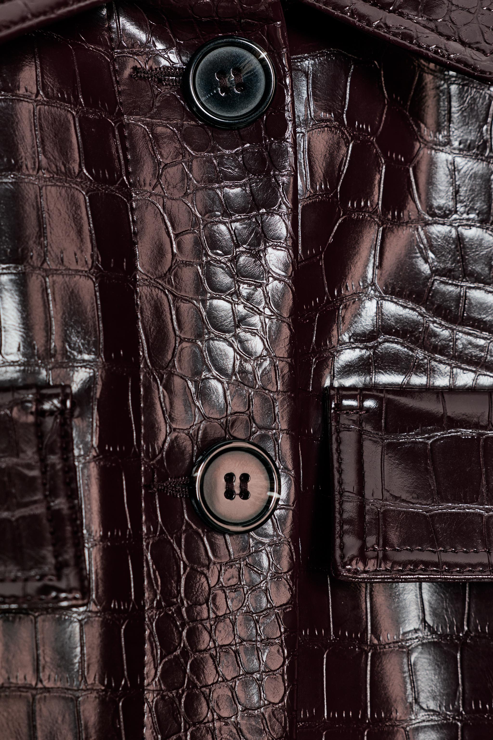 CROPPED FAUX LEATHER ANIMAL EMBOSSED JACKET